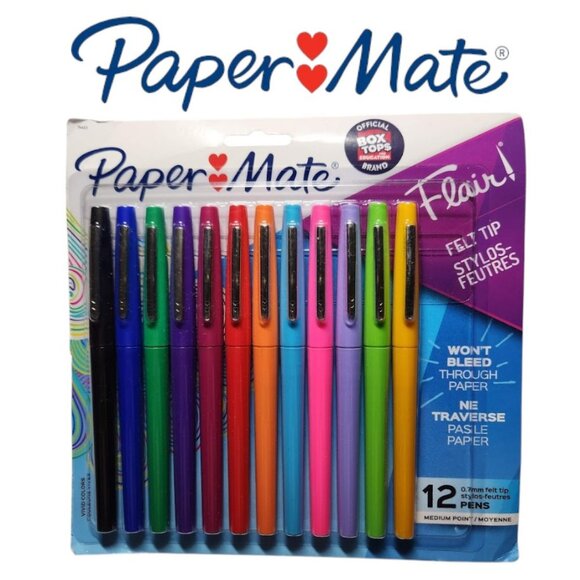 Paper Mate Flair Felt Tip Pens Medium Point (0.7mm) 12 count Markers New Ink col - Picture 1 of 12